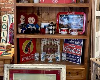 RUSTIC WOOD STORAGE BOOKSHELF, COCA COLA DECOR