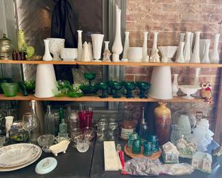 MILK GLASS, GREEN DEPRESSION GLASS