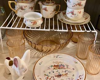 PINK DEPRESSION GLASSES, VICTORIAN TEA SET