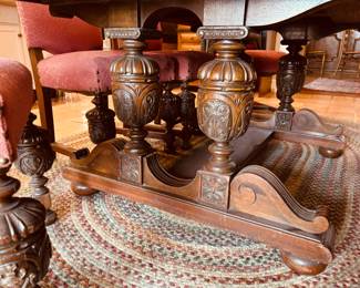 Renaissance Revival table with 6 side chairs (original fabric) detail...