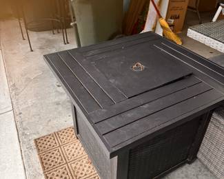  28" square propane fire pit with propane bottle