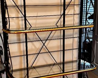 Heavy, quality Bakers rack with clear glass shelves...40" wide by 84" tall by 16" deep at deepest point