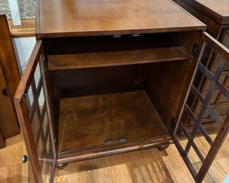 There is a cord opening in the back of each cabinet for plug-in at electrical items and these can be used in a bedroom as nightstands, but also would make great office furniture