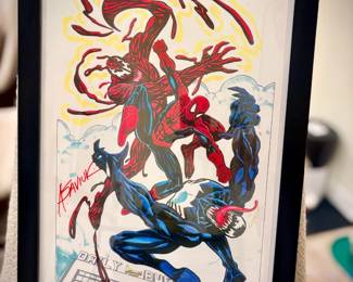 Signed Alex Saviuk Spiderman & Venom Framed Print - $15