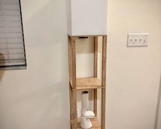 Shelf Floor Lamp Wooden / Threshold™: ETL Listed, Linen Shade, MDF Body, 62.5" Tall - $20