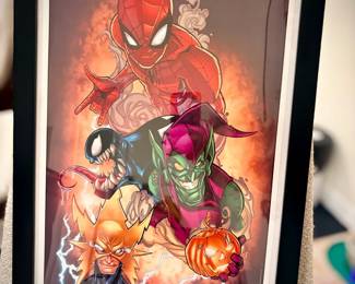 Signed Local Artist Spiderman & Villains Framed Print - $10