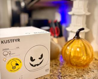 IKEA Kustfyr Pumpkin Halloween Table Lamp LED Orange Plastic - $30 // IKEA Kustfyr Mouth Blown Glass Pumpkin Home Decor - $25