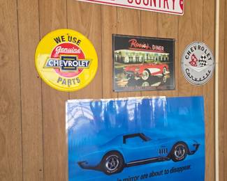 Lots of corvette decor and signs/ posters