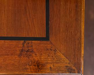 Three Drawer Mahogany Writing Desk on Casters.  Measures 60" W x 34" D x 31" H with 26" Clearance. Photo 2 of 6.