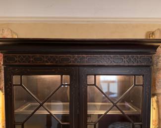 Ethan Allen Newport Liliana Chinoiserie Decretary Desk in Black Lacquer and Hand-Painted Gold Finish. Has Interior Lighting. Measures 38" W x 20" D x 85" H. Photo 3 of 5. 