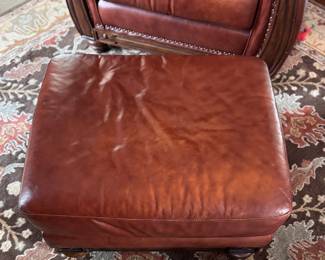 Pair of Leather Club Chairs with Mahogany Frame and Nailhead Trim. Matching Ottoman Available, Too.  Each Chair Measures 40" W x 38" D. Photo 7 of 8. 