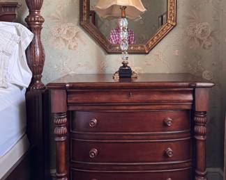 Mahogany Turned Leg, Four-Drawer Bachelor's Chest of Drawers Used As Bed Side Tables - 2 Available. Each Measures 38" W x 20" D x 35" H. Photo 1 of 3.