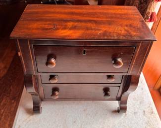 Antique English Salesman Sample: Miniature Empire Style Chest of Drawers. Photo 2 of 3. 