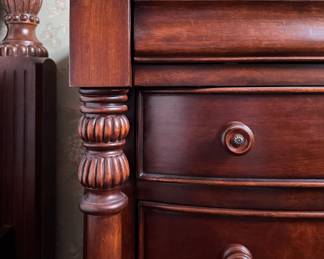 Mahogany Turned Leg, Four-Drawer Bachelor's Chest of Drawers Used As Bed Side Tables - 2 Available. Each Measures 38" W x 20" D x 35" H. Photo 2 of 3.