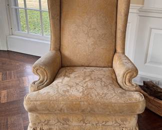 Queen-Anne Style Wing Back Chair Upholstered in Velvet Damask Fabric - 2 Available. Each Measures 30" W x 30" D. Photo 1 of 3. 