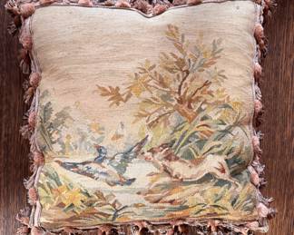 Tapestry Pillow with Fringe. Measures 20" x 20". 