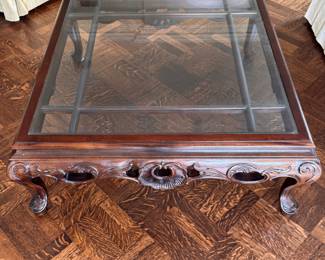 Vintage Queen-Anne Style Mahogany Coffee Table with Pad Feed.  Measures 42" x 42" x 18" H. Photo 2 of 4. 