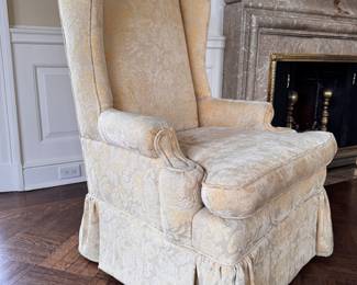 Queen-Anne Style Wing Back Chair Upholstered in Velvet Damask Fabric - 2 Available. Each Measures 30" W x 30" D. Photo 2 of 3. 