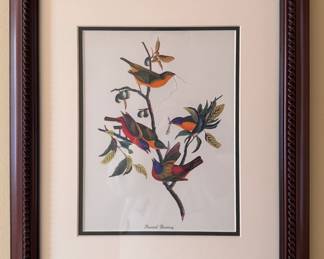 "Painted Bunting," Hand-Colored Engraving. Measures 16" x 18" Overall. 