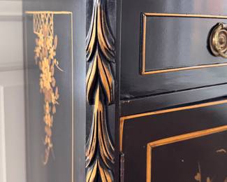 Union National Black Lacquer Chinoiserie Buffet / Cabinet. Measures 52" W x 20" D x 34" H. Photo 3 of 9. 