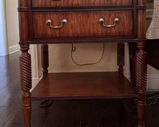 Ethan Allen Mahogany Turned Leg, Four-Drawer Bed Side Tables - 2 Available. Each Measures 26" x 20" x 32" H. Photo 1 of 4.