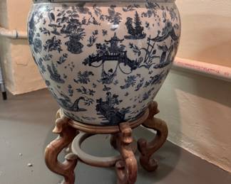 Chinoiserie Fish Bowl On Stand. Measures 18" D x 16" H. Photo 1 of 3. 