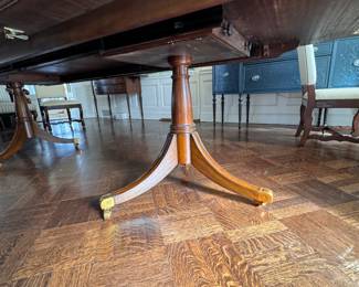 Georgian Style Flame Mahogany Double Pedestal Dining Table with Custom Pads. Table Measures 80" W x 40" D x 30" H with 28.5" Clearance. It's Pictured with Two Leaves. Photo 4 of 5. 