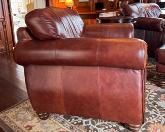 Pair of Leather Club Chairs with Mahogany Frame and Nailhead Trim. Matching Ottoman Available, Too.  Each Chair Measures 40" W x 38" D. Photo 5 of 8. 