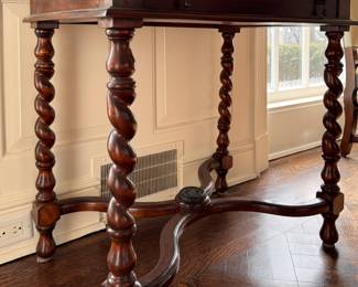 Antique Walnut Side Table with Drawer, Brass Pulls and Barley Twist Legs. Measures 30" W x 21" D x 30" H. Photo 2 of 4. 