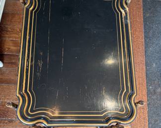 Tortoise Bamboo Tray Top Coffee Table. Measures 21" W x 28" D x 24" H to Top of Frame. Photo 3 of 3.