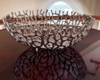 Silver Faux Coral Accent Bowl. Measures 21" D x 8" H. Photo 1 of 2.