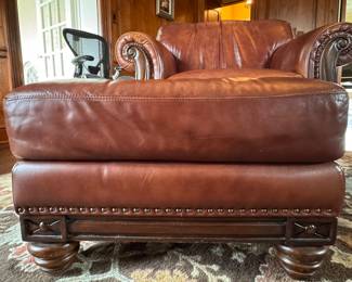 Pair of Leather Club Chairs with Mahogany Frame and Nailhead Trim. Matching Ottoman Available, Too.  Each Chair Measures 40" W x 38" D. Photo 6 of 8. 