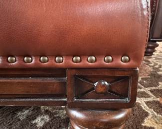 Pair of Leather Club Chairs with Mahogany Frame and Nailhead Trim. Matching Ottoman Available, Too.  Each Chair Measures 40" W x 38" D. Photo 8 of 8. 