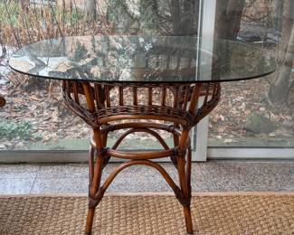 Bamboo and Rattan Glass Top Dining Table. Measures 42" D x 29" H. Photo 2 of 2. 