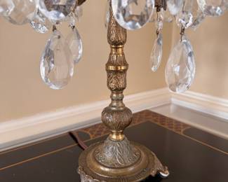 Four Candle Brass Candelabra Table Lamp with Rose Pink Shades. Photo 2 of 2. 