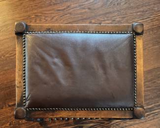 Antique Stool with Turned Legs and Stretchers and Leather Upholstered Seat. Measures 18" W x 14" D x 18" H. Photo 2 of 2. 