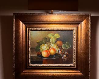 Still Life with Plate of Peaches and Grapes. Measures 8" x 10"; 18" x 20" Overall. 
