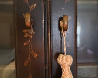 Ethan Allen Newport Liliana Chinoiserie Decretary Desk in Black Lacquer and Hand-Painted Gold Finish. Has Interior Lighting. Measures 38" W x 20" D x 85" H. Photo 2 of 5. 