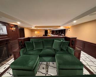 Century Furniture Green Velvet Upholstered Three-Seat Sofa - 2 Available. Each Measures 90" W x 40" D. Two Matching Ottoman's Available, Too. Photo 3 of 4. 