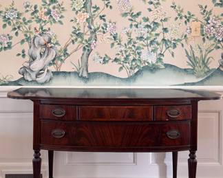 Drop Leaf Federal Style Buffet After Hepplewhite Design. Measures 56" W as Shown x 18" D x 34" H with Two 7.5" Drop Down Sides. Has Removable Inserts in Both Drawers. Photo 1 of 4. 