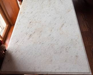 Neoclassical Style Painted Wrought Iron Table with Mable Top. Measures 36" W x 20" D x 31" H. Photo 2 of 4. 