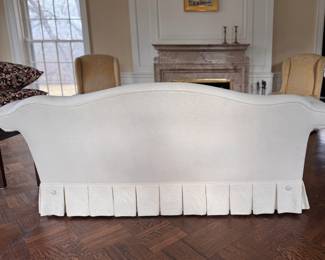 Camelback Sofa Upholstered in Cotton/Linen Blend with Pleated Skirt & Button Detail. Measures 84" W X 34" D. Photo 2 of 4. 