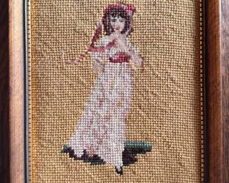 "Pinkie" Framed Needlepoint Portrait. Measures 8.4" x 11" Overall. 