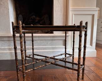 Tortoise Bamboo Tray Top Coffee Table. Measures 21" W x 28" D x 24" H to Top of Frame. Photo 2 of 3.