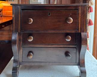 Antique English Salesman Sample: Miniature Empire Style Chest of Drawers. Photo 1 of 3. 