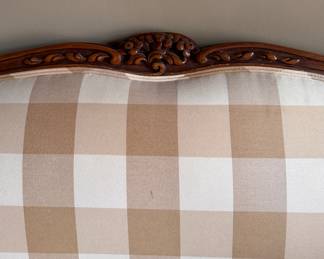 Antique French Provencial-Style Louis XV Style Settee Upholstered in Buffalo Check Plaid. Photo 3 of 3. 
