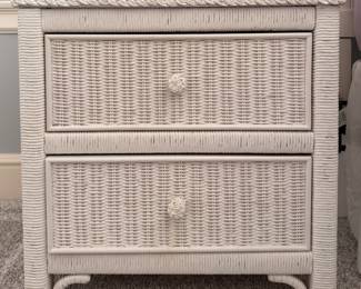 Vintage Coastal Regency Henry Link Wicker Bedside Table - 2 Available. Each Measures 23" W x 17" D x 25" H. 