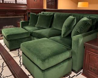 Century Furniture Green Velvet Upholstered Three-Seat Sofa - 2 Available. Each Measures 90" W x 40" D. Two Matching Ottoman's Available, Too. Photo 2 of 4. 