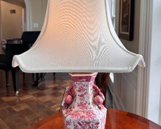 Chinese Pomegranate Vase Turned Table Lamp with Pagoda Silk Shade - Only 1. Measures 24" H Overall. Photo 1 of 2. 