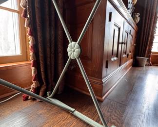 Neoclassical Style Painted Wrought Iron Table with Mable Top. Measures 36" W x 20" D x 31" H. Photo 3 of 4. 